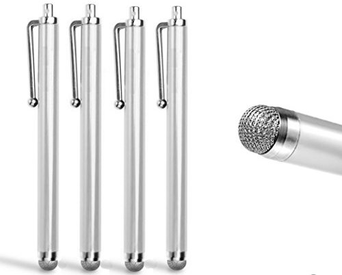 PENCILUPNOSE© 4 x FABRIC MICRO FIBRE fiber STYLUS PEN for iPAD, TABLET , iPHONE 6 PLUS, SAMSUNG GALAXY S6 NOTE 4 , BLACKBERRY, NOKIA ..ANY TOUCH SCREEN DEVICE (SILVER)