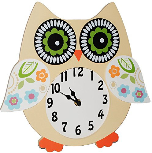 Wanduhr - Uhr aus Holz - lustige Eule - beige/weiß - 31 cm groß - sehr leise ! - für Kinderzimmer & Wohnzimmer - Holzuhr - Eulenmotiv/Kinderuhr - Anal..
