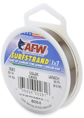 AFW Surfstrand Fishing Line - 1x7 Leader Wire, 30LB, 30FT - Camo