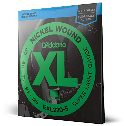 D'Addario Bass Guitar Strings - XL Nickel - EXL220-5 - Perfect Intonation, Consistent Feel, Powerful Durability - 5 String Set - 40-125 Super Light 5-String, Long Scale