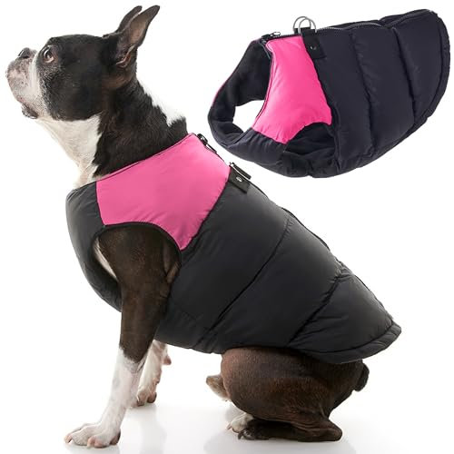Gooby Gepolsterte Hundeweste – Pink, Größe M – Reißverschluss Hundejacke Mantel mit D-Ring Leine – Pullover für kleine Hunde Mädchen oder Jungen für drinnen und draußen