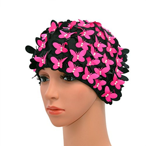 Bonnet de bain Medifier - à pétales de fleurs - Pour femmes - Style rétro , rose rouge