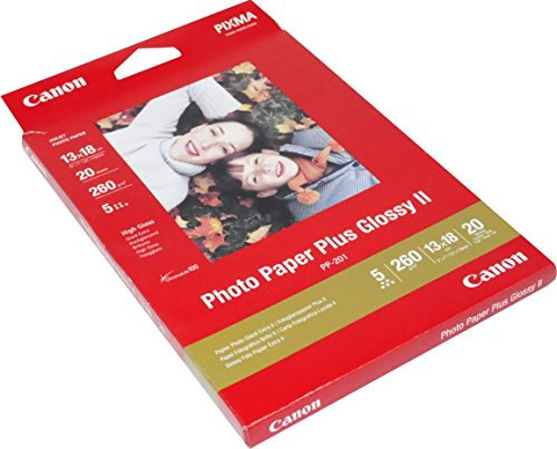 Canon PP-201 Plus II Photo Paper, Glossy, 265 g/m2, 13 x 18 cm (5 x 7in), 20 Sheets - 2311B018