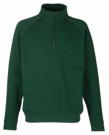 Mens Fruit Of The Loom Zip Neck Sweatshirt-Bottle Green-Small