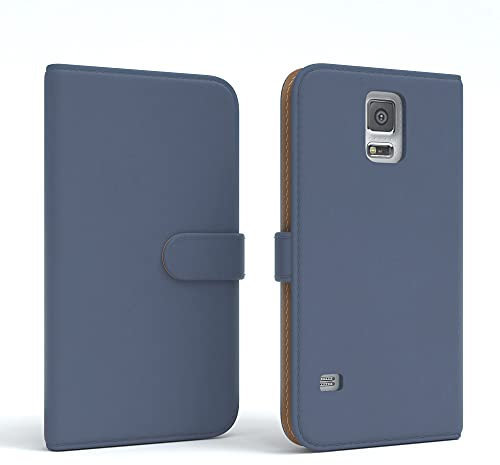 EAZY CASE Tasche kompatibel mit Samsung Galaxy S5/LTE+/Duos/Neo Schutzhülle mit Standfunktion Klapphülle Bookstyle, Handytasche Handyhülle mit Magnetverschluss und Kartenfach, Kunstleder, Dunkel Blau