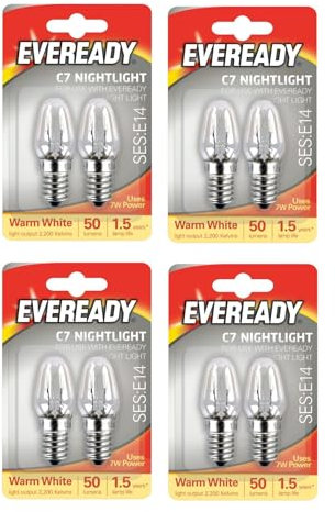 8 E14 Replacement Night Light Bulbs 7W E14 Screw Cap Small Edison Warm White