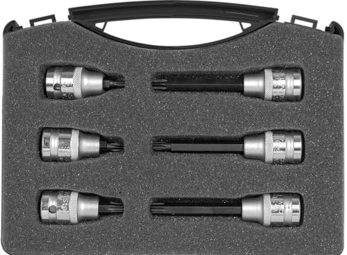 SW-Stahl S5116 TORX-Garnitur 1/2 Zoll - T-Profil Bit-Satz - 6-teilig | Chrom-Vanadium-Stahl - Schraubendreheinsätze T30-T50 - Hochwertige Kunststoffkassette - Werkzeugset für Profis