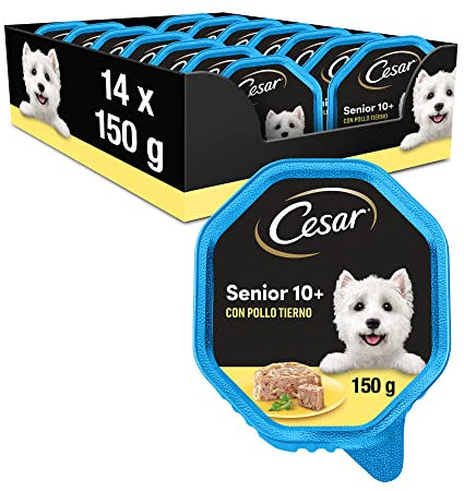 Cesar Comida Húmeda para Perros Senior en Paté con Pollo y Arroz (Pack de 14 Tarrinas x 150g)