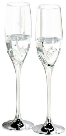 Casablanca - Champagnerglas - MR+MRS- Metall - Farbe: Silber - 2 er Set - Höhe : 27cm