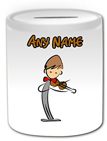 Personalisiertes Geschenk – Violine Spardose (Sport und Hobby Design Thema, weiß) – alle Nachricht Name auf Ihre einzigartige – Musik Geiger, Fiddler Fiddle Jazz klassischen Player Musical Instrument