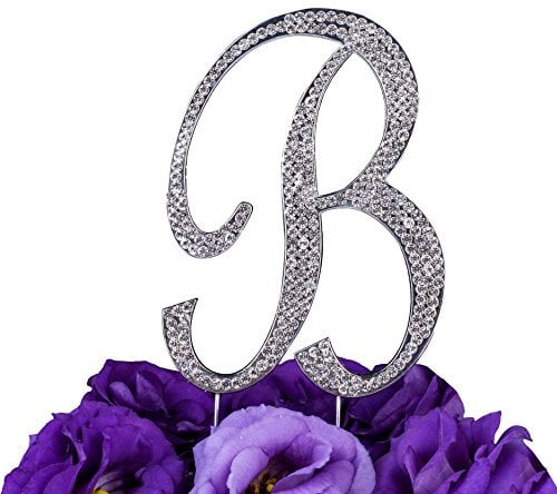 LOVENJOY Cake Topper Hochzeit Personalisierter Buchstabe Letter B Tortendeko Silber Kristall Strass Initiale Hochzeit Verlobung Geburtstag Brautdusche Metall Tortendekoration, Geschenkbox-Packung