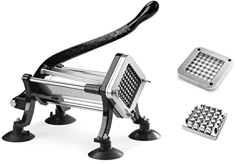 New Star Foodservice 43204 Commercial Grade French Fry Cutter with Suction Feet, 1/2 Inch and 3/8 Inch Blades, Limited Edition Black