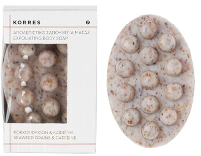KORRES Peeling-Körperseife mit Seetangkörnern & Koffein, vegan, 125g | Glycerinseife mit natürlichem Peeling-Effekt, reinigend & pflegend mit Meeresalgen & Palmkernöl, straffend & glättend
