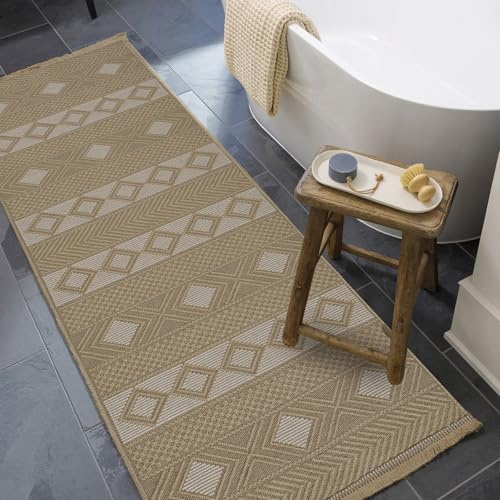 Livabliss Parita Caria Geometric Runner – 79x220 cm, Tan, Beige & Cream