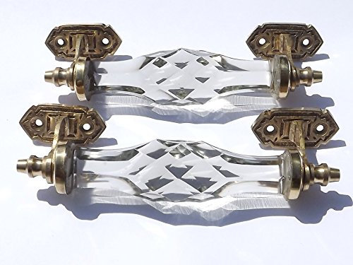 Peter Sharpe Large clear door handles of brass and cut glass (pair)