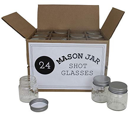 Mason Jar Schnapsgläser, 60 ml, mit auslaufsicherem Deckel, ideal für Shots, Getränke, Geschenke, Kerzen und Bastelarbeiten, 24 Stück