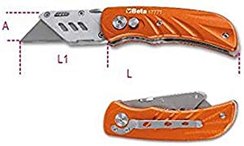 Beta 1777T - Cutter a serramanico con lama trapezoidale impugnatura in alluminio fornito con 5 lame