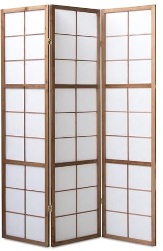 Homestyle4u 273, Paravent Raumteiler Innen 3 teilig Holz Braun Trennwand Reispapier Weiß Shoji