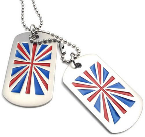 KONOV Schmuck Herren Halskette, 2 Militärischen Erkennungsmarken Armee Stil Union Jack Britische Flagge Dog Tag Anhänger mit 68cm Kette, Rot Blau Silber