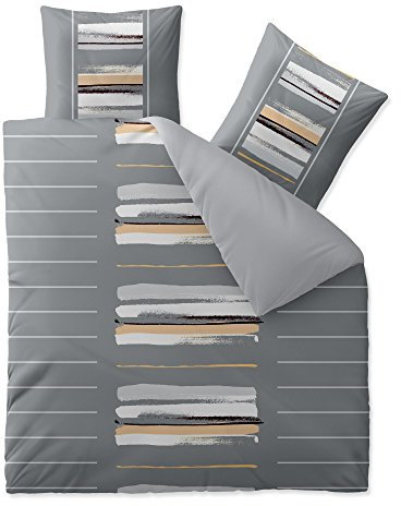 aqua-textil Trend Bettwäsche 200x200 cm 3tlg. Baumwolle Bettbezug Hanaa Streifen Grau Weiß Beige