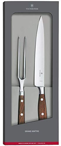 Victorinox Grand Maître, Carving Set, 2 Pieces, Extra Sharp Blade, Noble Wooden Handle, Stainless Steel, Brown