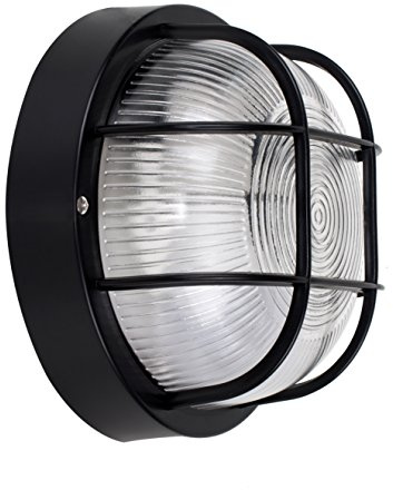 MiniSun | Modern Black Security Round Bulkhead Wall Light | Outdoor Wall Lights, Home Décor & Improvement Essential | Mains Wired