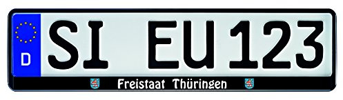 1 Paar Kennzeichenhalter schwarz mit Bundesland Motiv Wappen Bedruckt Kennzeichenhalterung Kennzeichenrahmen (Freistaat Thüringen)