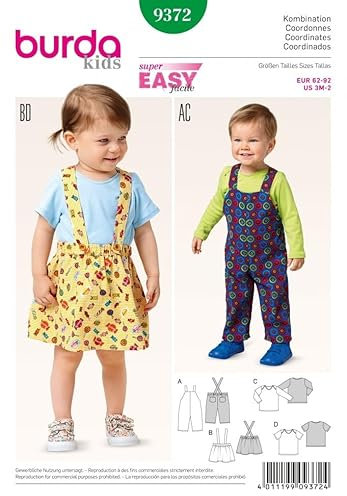 Burda Toddles Easy Sewing Pattern 9372 Dunagrees, Pinafore & Tops