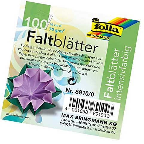 folia 8910/0 - Faltblätter rund, Durchmesser 10 cm, 70 g/qm, 100 Blatt sortiert in 10 Farben - ideal zum Falten und Formen von wunderschönen Figuren und andere kreative Bastelarbeiten