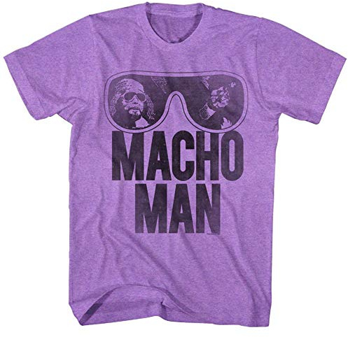 TV Store WWE World Wrestling Entertainment Old School Macho Man Glasses Erwachsene Heather Purple T-Shirt (Medium)