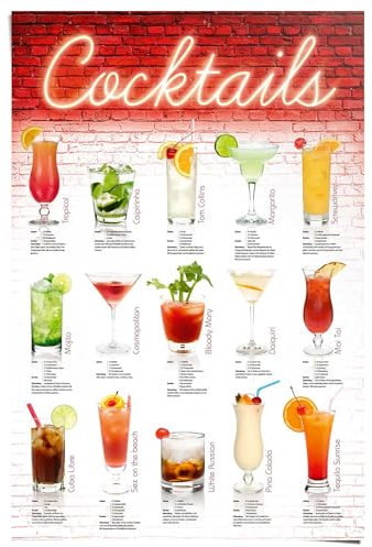 REINDERS Poster, Cocktails - german, Küche, Poster, Wanddeko, Room Decor, 150 gr. glänzend Bilderdruckpapier, Mehrfarbig, 91,5x61cm