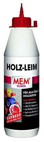 MEM Holz-Leim Express, Schnell Trocknende Holzleim, Für alle üblichen Holzarten und Holzwerkstoffe, Lösemittelfrei, 550g, Weiß (transparent austrocknend)