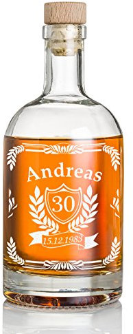 polar-effekt Whiskyflasche mit Gravur 700 ml - Jubiläumsgeschenk für Männer - Geschenk zum Geburtstag Whiskey-Karaffe für Whiskyliebhaber - Scotch-Dekanter Personalisiert - Motiv Jubiläum Banner