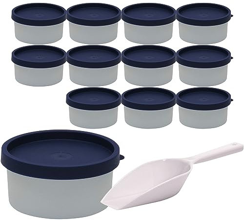 mikken - 12x Mini Gefrierdose, runde Tiefkühldose, BPA-frei je 100 ml Volumen inkl. einer Einfüllschaufel