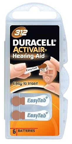 Duracell – Set di 3 blister da 6 batterie uditive Activair EASYTAB da 312