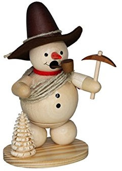 Rudolphs Schatzkiste Räuchermann Schneemann mit Wanderhut und Eispickel Natur Höhe 13cm NEU Rauchmann Räucherfigur Räucherkerze Figur Holz Seiffen Erzgebirge Holz Rauchfigur Dekoration Weih