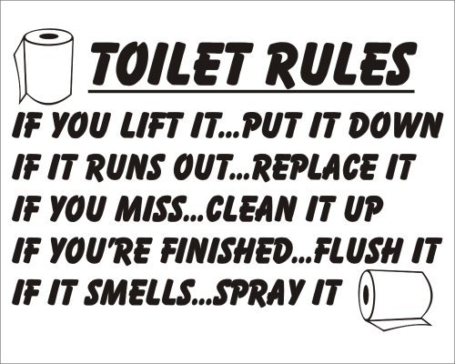 Toilet Rules if you lift it put it down Bathroom Sticker Joke Novelty
