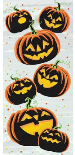 Unique Party 40780 - Cellophane Pumpkin Grin Halloween Party Bags, Pack of 20