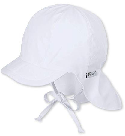 Sterntaler Schirmmütze Nacken - Unisex Baby- und Kinder Mütze mit Nackenschutz und einsteckbaren Ohrenklappen - UV-Schutz 50+ Sommermütze zum Binden - Popeline (Bio) Kopfbedeckung - weiß, Größe 51
