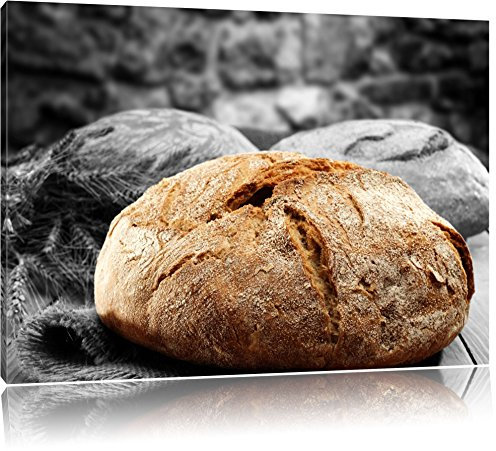 Pixxprint knuspriges Brot B&W, Größe: 120x80cm, Leinwandbild, fertig gespannt, Wandbild, Dekoration, Kunstdruck, kein Poster