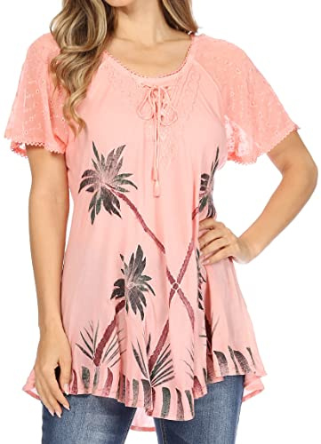 Sakkas Albina Insel Bequemer Sitz gesticktes Kappen-Hülsen-Bluse/Top