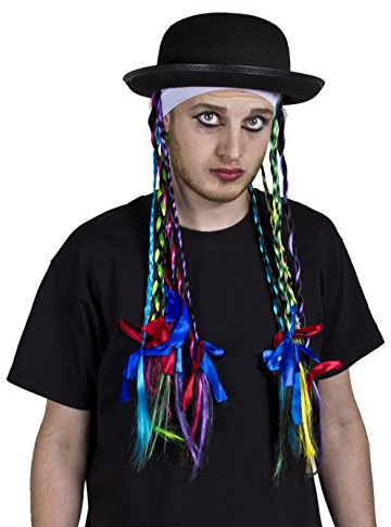 I LOVE FANCY DRESS POP STAR DER 1970s /80s RETRO HUT MIT BUNTEN ZÖPFEN - PARTYHUT- CHAMELEON FASCHINGS HUT - GEORGE MELONE, 1 HUT