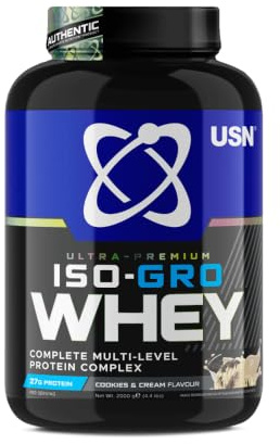 USN Iso-Gro with Milk Protein Isolate, Hydrolysed Beef Peptide and Creatine, Cookies and Cream, 2 kg