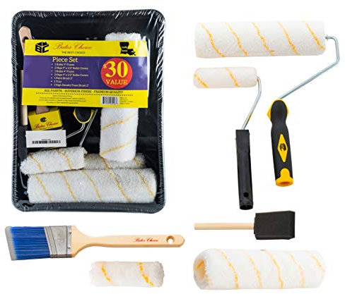 Bates Rouleau de Peinture – Pinceau, bac à Peinture, Pinceau à Rouleau, 11 pièces Fournitures de Peinture pour la Maison, Brosse en Mousse, Plateau de Peinture de Maison, Outils de Peinture, Rouleau