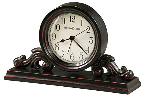 Howard Miller Bishop Tischuhr 645-653 – Dekoratives Metall & Holz, schwarzes Finish, rote Untertöne, Vintage-Heimdekoration, Filzboden, Quarz-Weckwerk