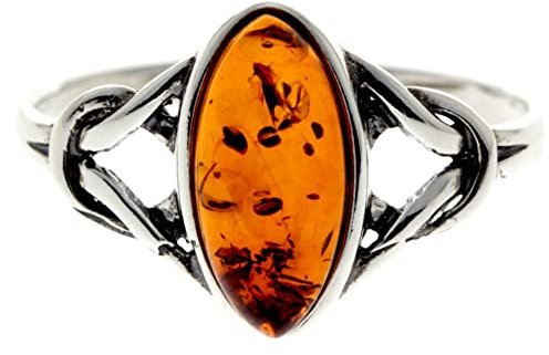 SilverAmber Jewellery - 925 Sterling Silber & Echter Baltischer Honig Bernstein Keltischer Ring - Ringgröße 54 (17.2) - 7503N