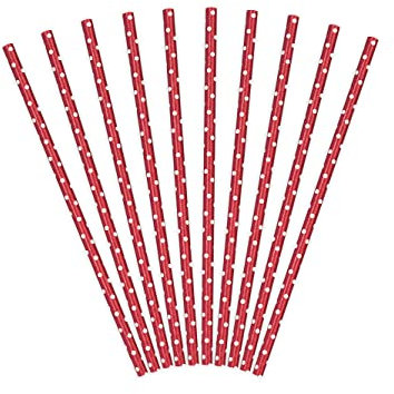 P&D PartyDeco SPP2-007 - Papierstrohhalme - rot mit weißen Punkten - 19,5cm (1 VPE / 10 STK.)