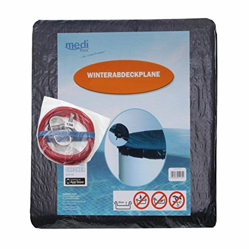 PE Abdeckplane - Pool - Winterabdeckplane mit Seilzug und Spannschloss für Rundpools von 3,50 bis 3,60m Durchmesser, Poolabdeckung universal