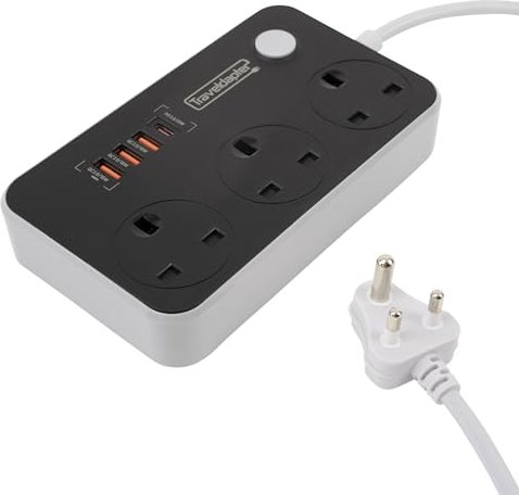 Uk To India 3 Sockets 4 USB Ports Type D Plug Travel Adapter Compact Extension Power Strip For Nepal Sri Lanka Maldives 1.5m Lead Cable Safe Moulded Earthed 3 Pin Plug