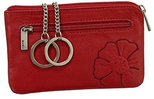 Leder Schlüsseletui Schlüsseltasche Schlüsselmappe Schlüsselbeutel mit Reißverschlussfach Farbe Rot